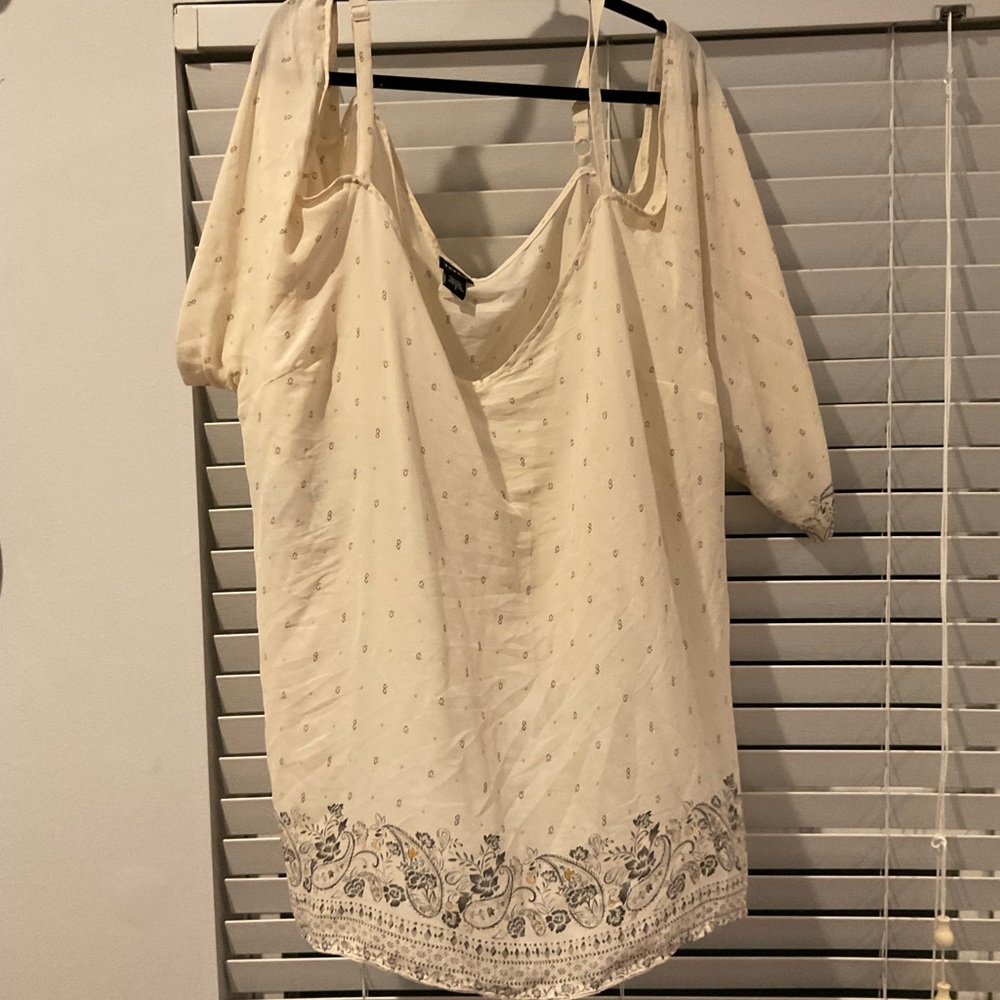 Cream Boho Cold-Shoulder Dress with Border Print